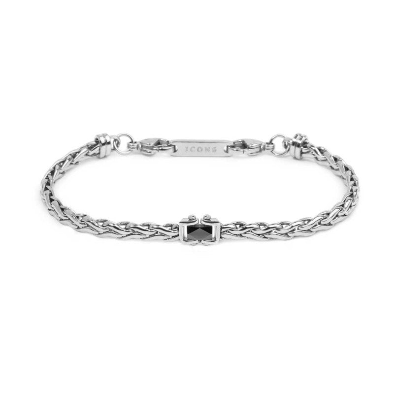 Marlù | Bracciale catena sonaglio piatta con elemento centrale in ceramica sfaccettata nera lucida