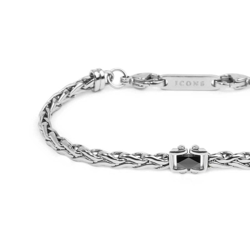 Marlù | Bracciale catena sonaglio piatta con elemento centrale in ceramica sfaccettata nera lucida