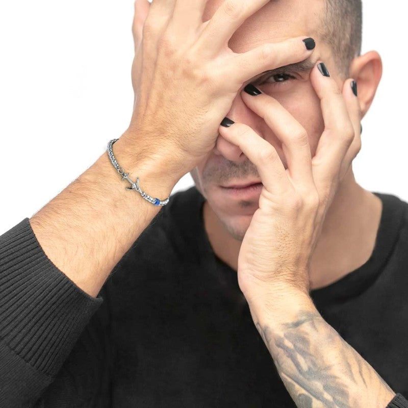 Marlù | Bracciale con ancora elementi in ematite ed acciaio e rondella sodalite