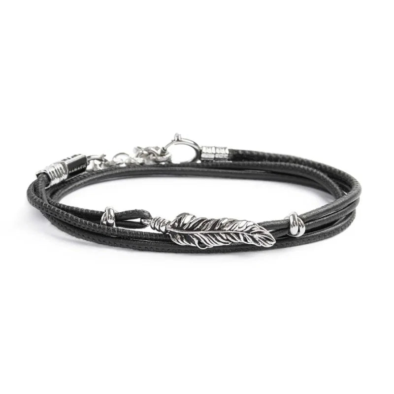 Marlù |Bracciale con piuma con cordino strobel doppio filo
