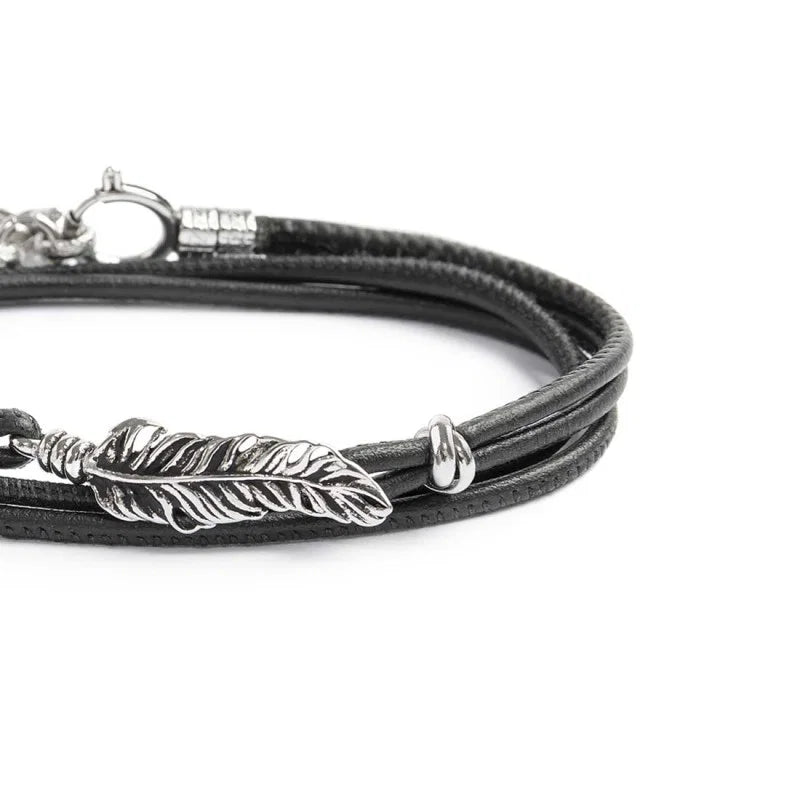 Marlù |Bracciale con piuma con cordino strobel doppio filo