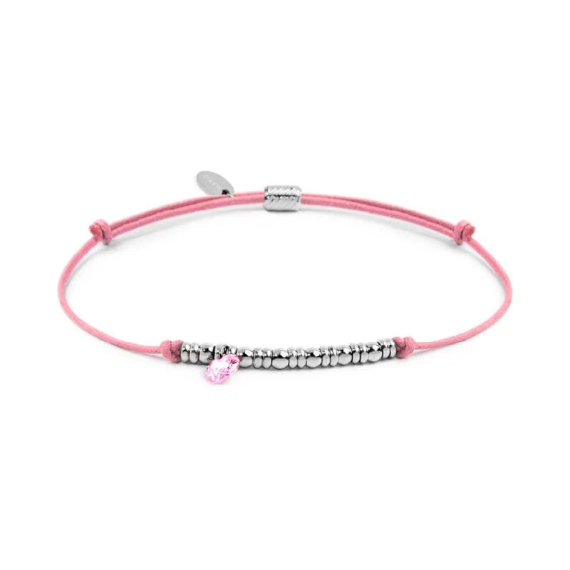 Marlù | Bracciale cordino con elementi acciaio e zircone pendente