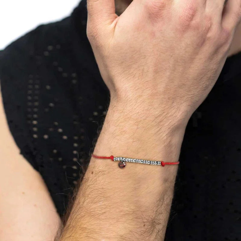 Marlù | Bracciale cordino con elementi acciaio e zircone pendente