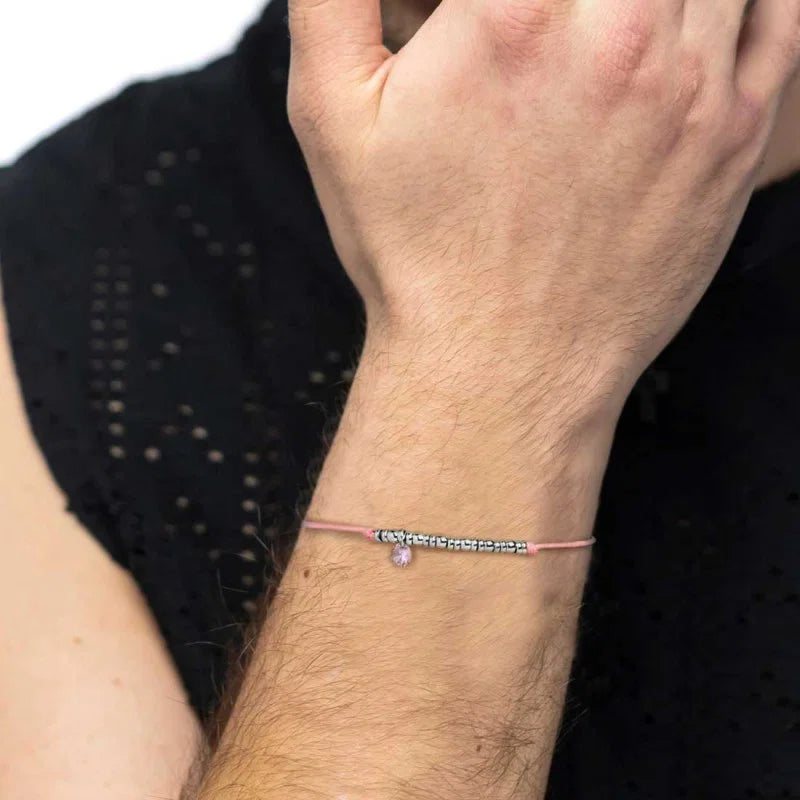 Marlù | Bracciale cordino con elementi acciaio e zircone pendente