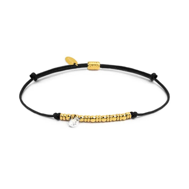Marlù | Bracciale cordino con elementi acciaio e zircone pendente