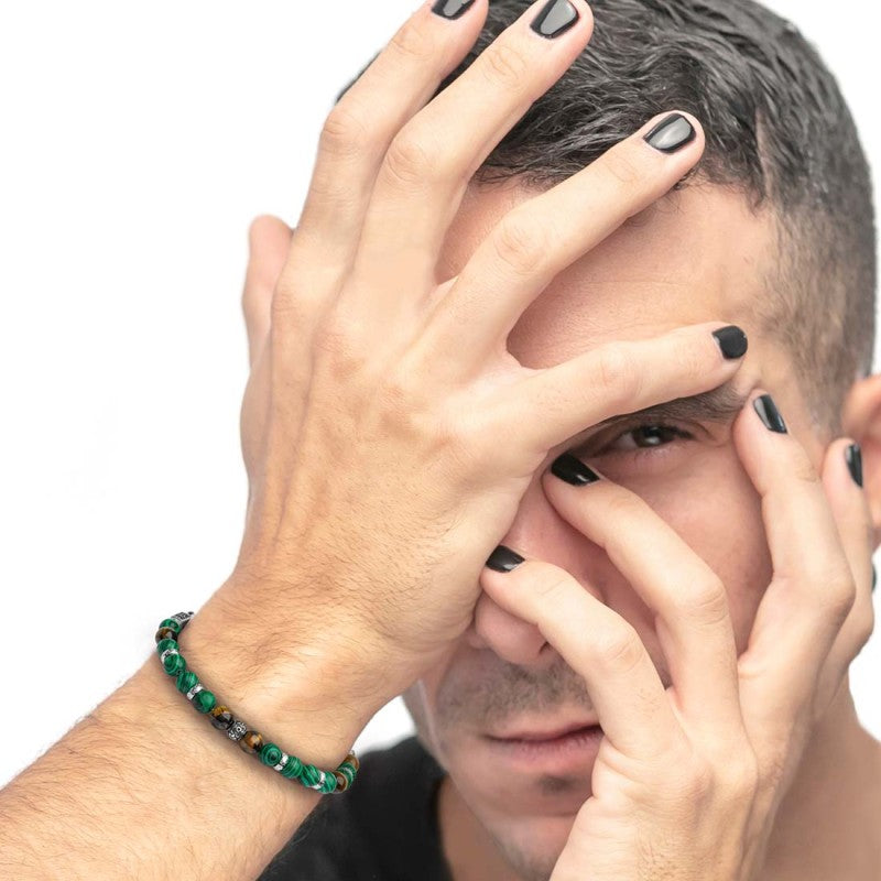 Marlù | Bracciale malachite e occhio di tigre 8mm