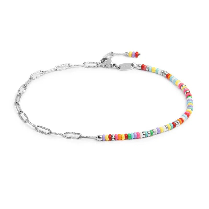 Marlù |Cavigliera catena con perline di plastica colorate e catena a maglia allungata