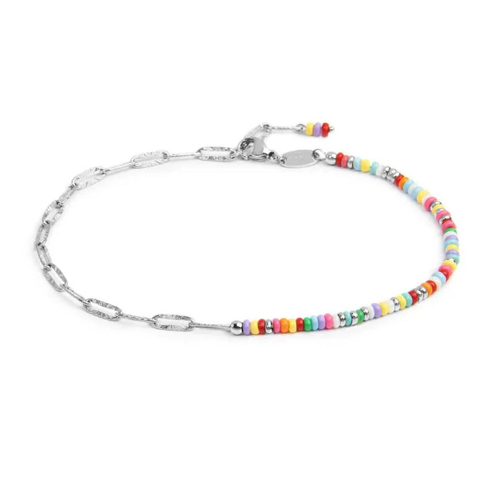 Marlù |Cavigliera catena con perline di plastica colorate e catena a maglia allungata