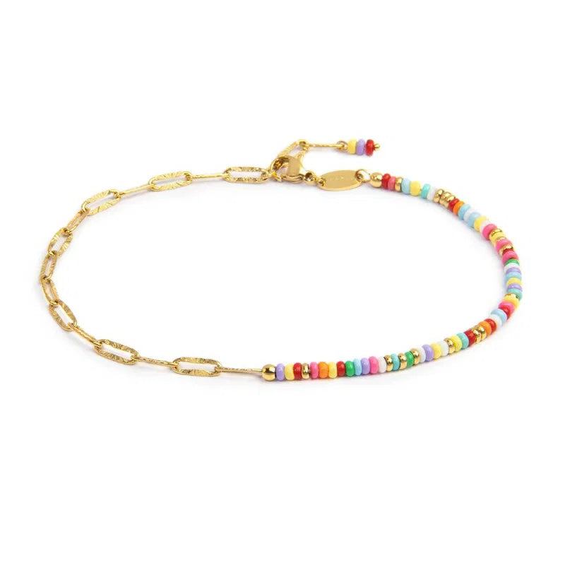 Marlù |Cavigliera catena con perline di plastica colorate e catena a maglia allungata