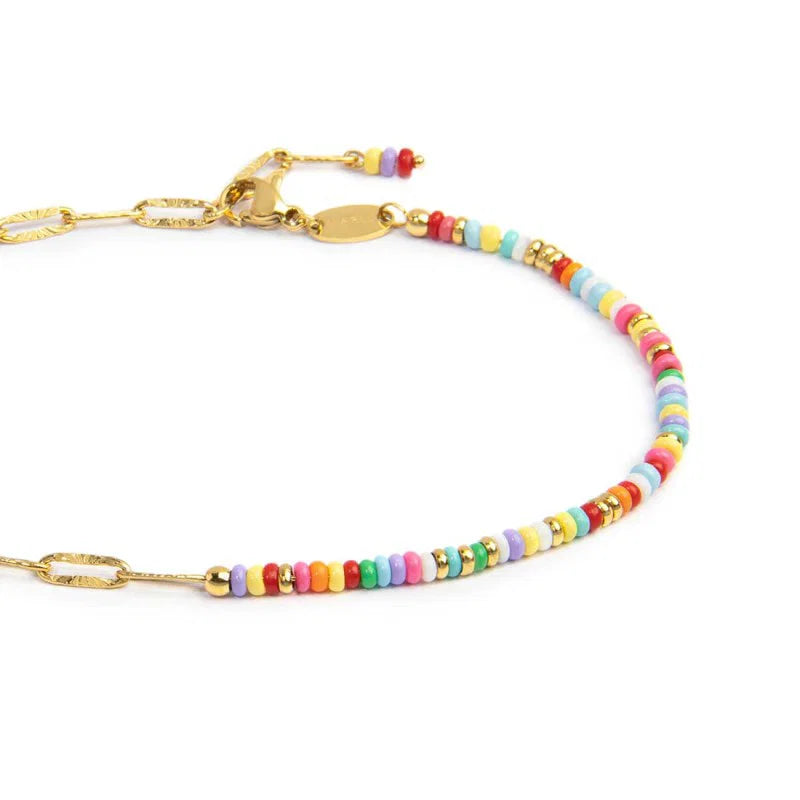 Marlù |Cavigliera catena con perline di plastica colorate e catena a maglia allungata