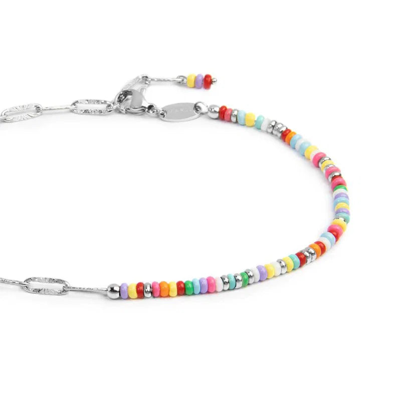 Marlù |Cavigliera catena con perline di plastica colorate e catena a maglia allungata