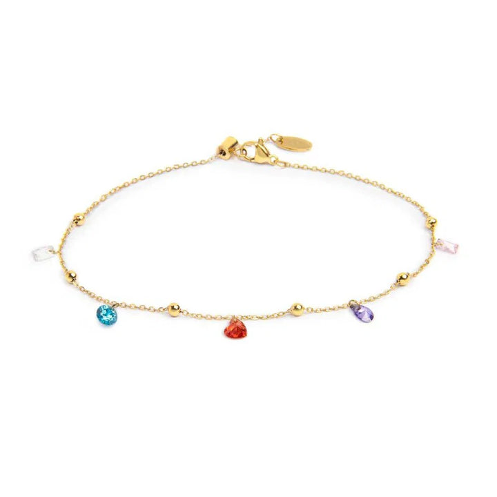 Marlù |Cavigliera con zirconi baguette e cuori pendenti colorati