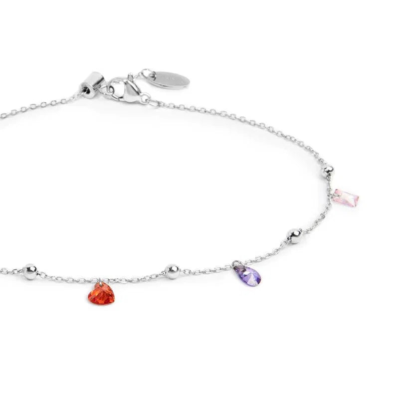 Marlù |Cavigliera con zirconi baguette e cuori pendenti colorati