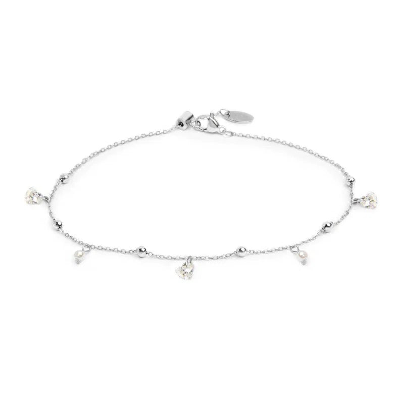 Marlù |Cavigliera con zirconi e cuori pendenti bianchi