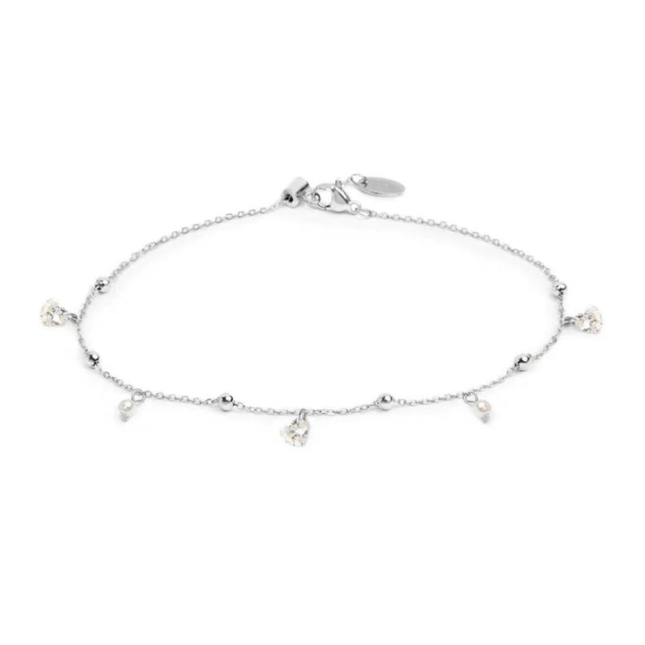 Marlù |Cavigliera con zirconi e cuori pendenti bianchi