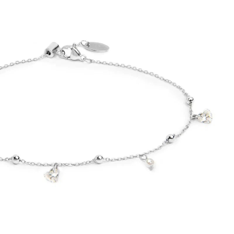 Marlù |Cavigliera con zirconi e cuori pendenti bianchi