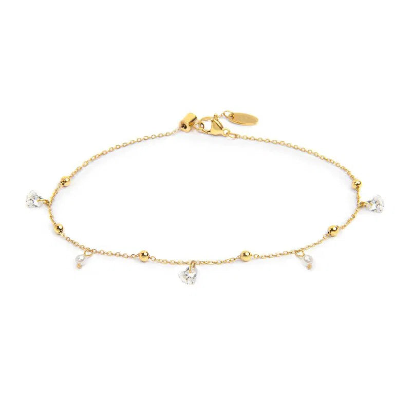 Marlù |Cavigliera con zirconi e cuori pendenti bianchi