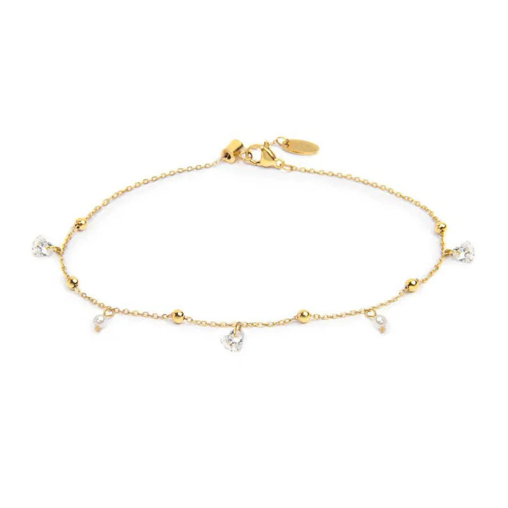 Marlù |Cavigliera con zirconi e cuori pendenti bianchi