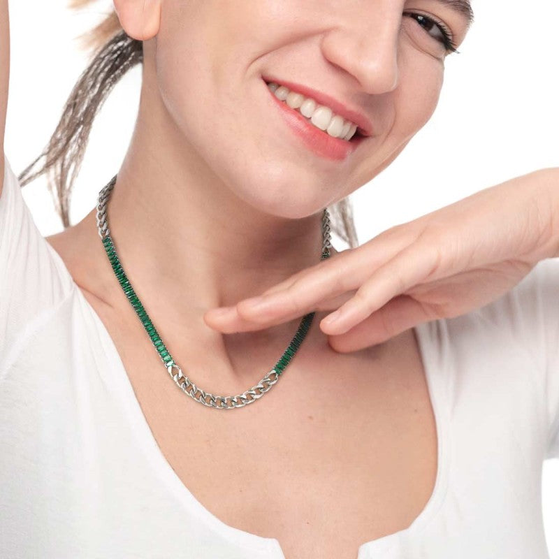 Marlù | Collana catena grumetta con tennis cristalli baguette