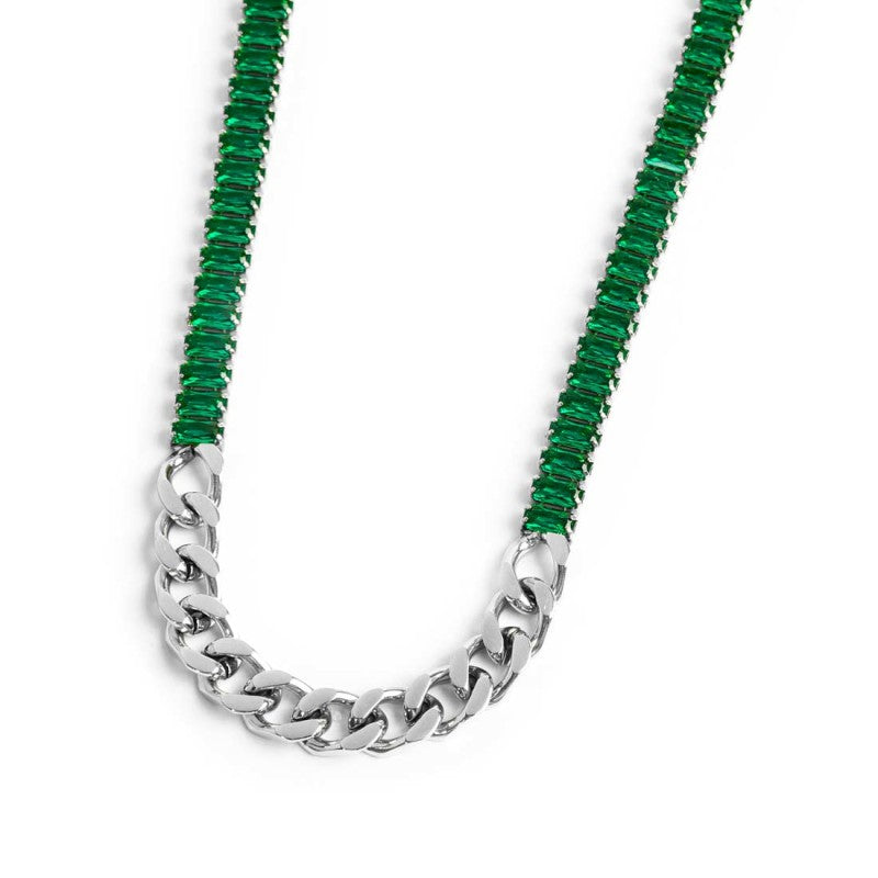 Marlù | Collana catena grumetta con tennis cristalli baguette