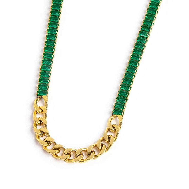 Marlù | Collana catena grumetta con tennis cristalli baguette