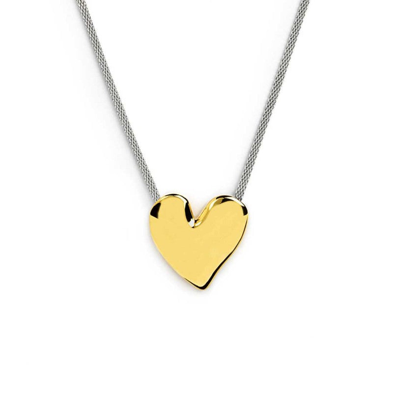Marlù | Collana catena mesh con cuore irregolare martellato