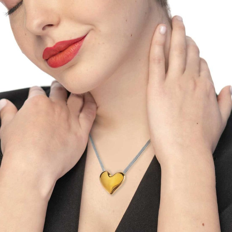 Marlù | Collana catena mesh con cuore irregolare martellato