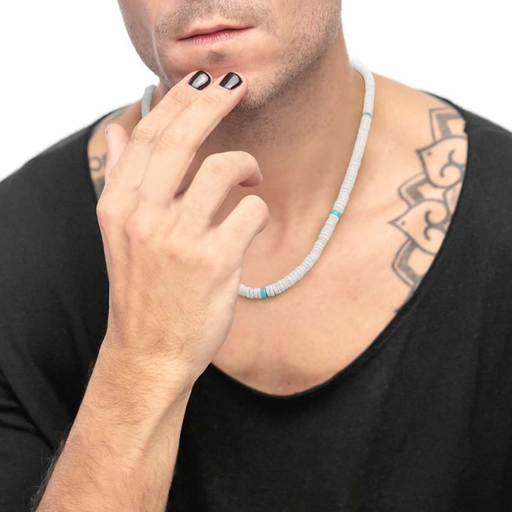 Marlù | Collana con dischetti conchiglie bianche e turchesi
