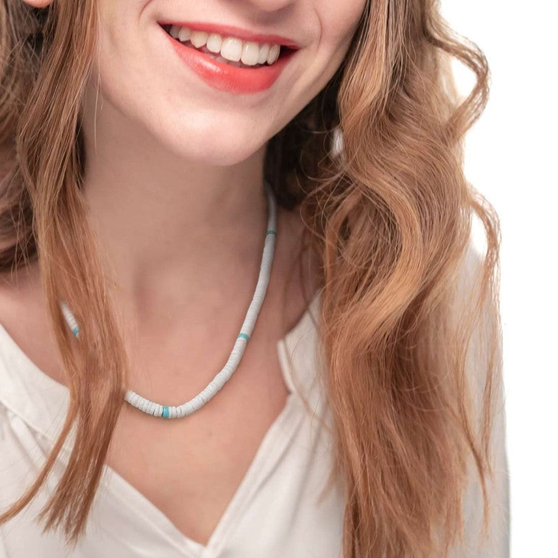 Marlù | Collana con dischetti conchiglie bianche e turchesi