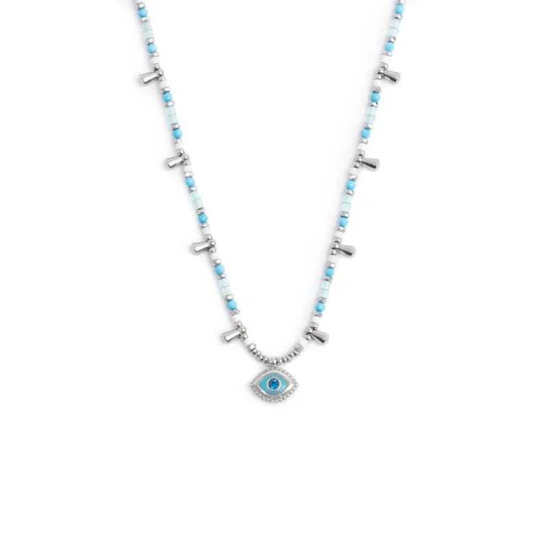 Marlù | Collana con occhio pendente ed elementi di ematite sfacetttata