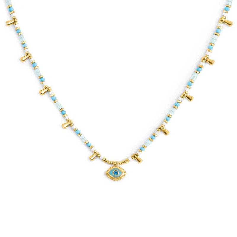 Marlù | Collana con occhio pendente ed elementi di ematite sfacetttata