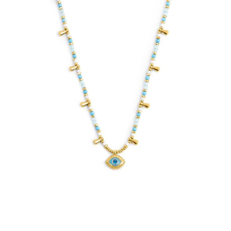 Marlù | Collana con occhio pendente ed elementi di ematite sfacetttata