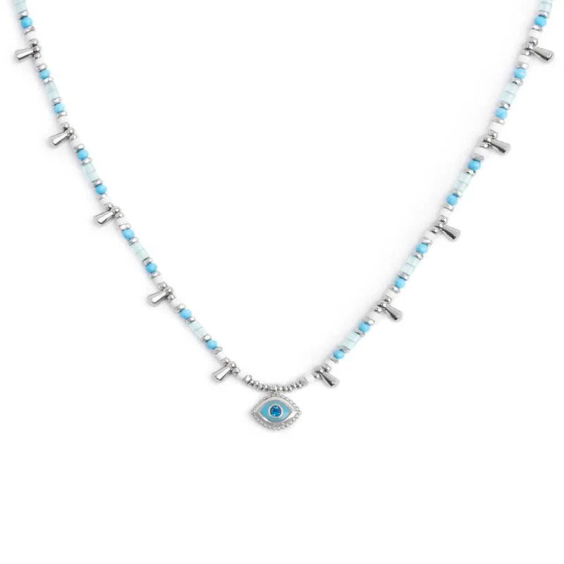 Marlù | Collana con occhio pendente ed elementi di ematite sfacetttata