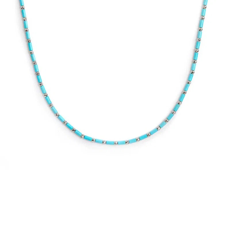 Marlù |Collana con perline a tubo turchesi ed ematite