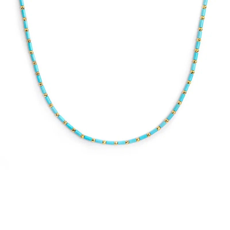 Marlù |Collana con perline a tubo turchesi ed ematite