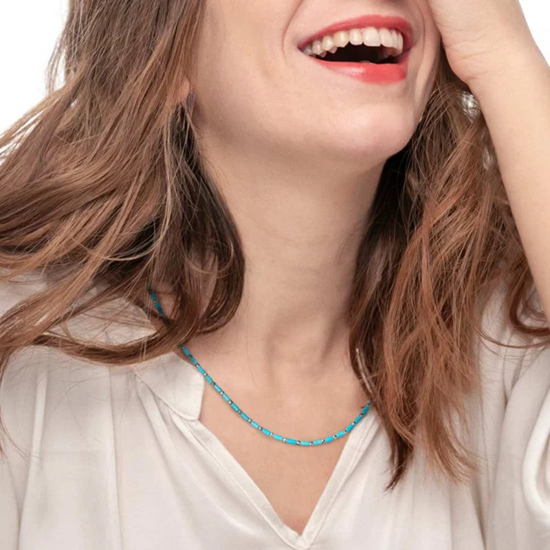 Marlù |Collana con perline a tubo turchesi ed ematite