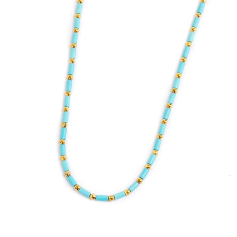 Marlù |Collana con perline a tubo turchesi ed ematite