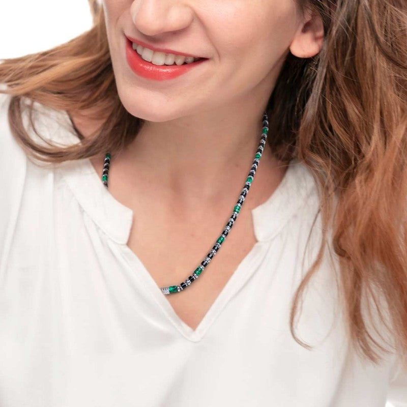 Marlù | Collana con rondelle in malachite ed onice nera elementi in ematite