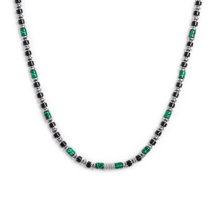 Marlù | Collana con rondelle in malachite ed onice nera elementi in ematite