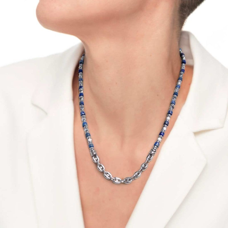 Marlù | Collana con rondelle in sodalite ed elementi in ematite