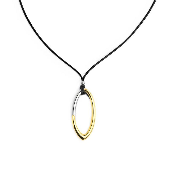 Marlù | Collana cordino con pendente centrale bicolore ad anello ovale