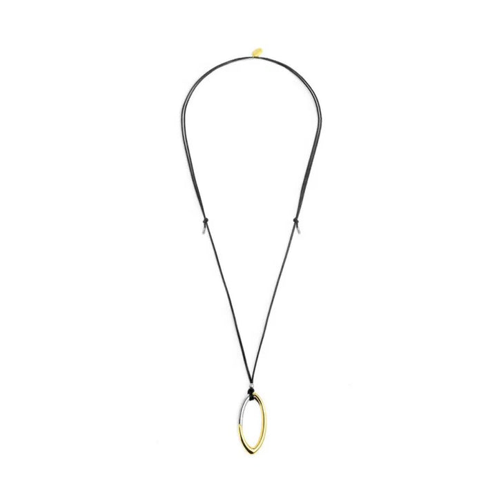 Marlù | Collana cordino con pendente centrale bicolore ad anello ovale