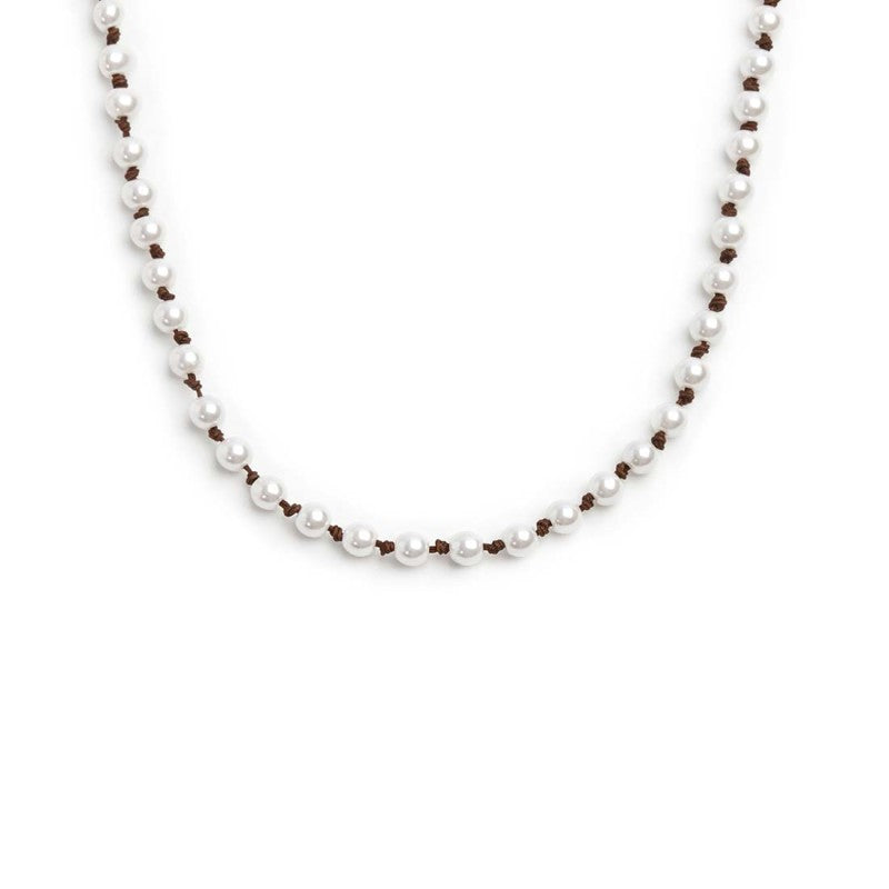Marlù | Collana cordino marrone con perle