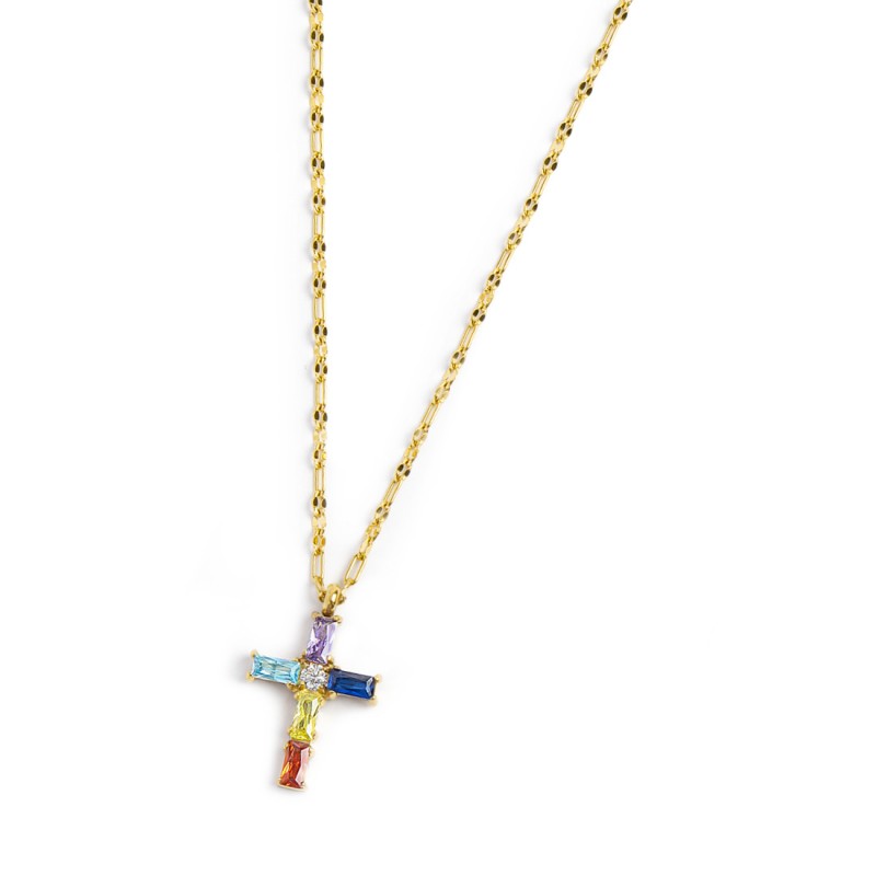 Marlù | Collana croce pendente con cristalli baguette