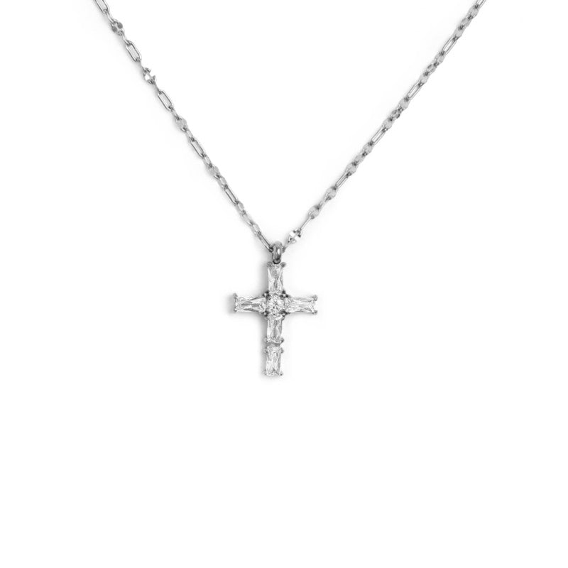 Marlù | Collana croce pendente con cristalli baguette