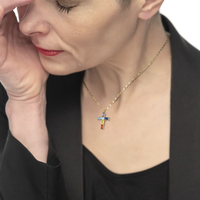 Marlù | Collana croce pendente con cristalli baguette