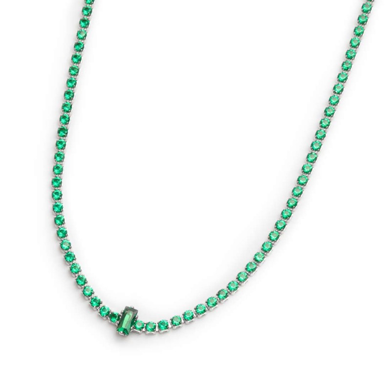Marlù | Collana tennis con zirconi e zircone centrale baguette