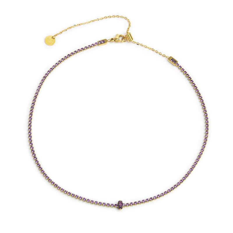 Marlù | Collana tennis con zirconi e zircone centrale baguette