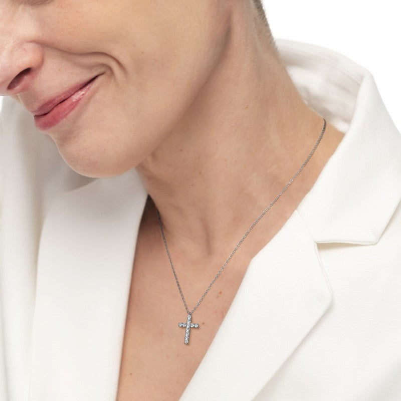 Marlù | Collana croce pendente 1,4 cm con zirconi