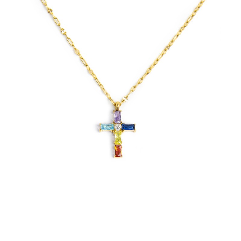 Marlù | Collana croce pendente con cristalli baguette